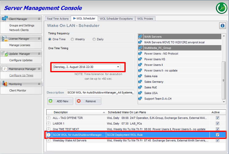 SCCM based software deployment processed in Auto Shutdown Manager WOL Scheduler